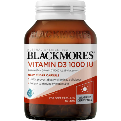 Blackmores Vitamin d3 1000iu Bone Health Immunity Capsules 200 Pack