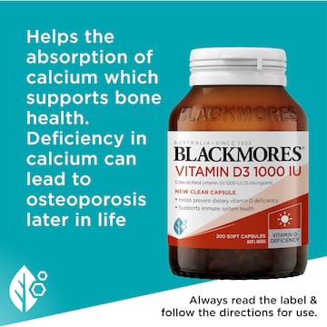 Blackmores Vitamin D3 1000IU Bone Health Immunity Capsules 200 pack