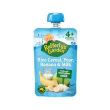 RAFFERTY'S GARDEN BABY FOOD POUCH NO ADDED SUGAR RICE CEREAL PEAR BANANA & MILK 4+ MONTHS 120G