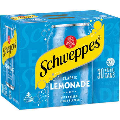 Schweppes Lemonade Soft Drink Cans Multipack 375ml x 30 Pack