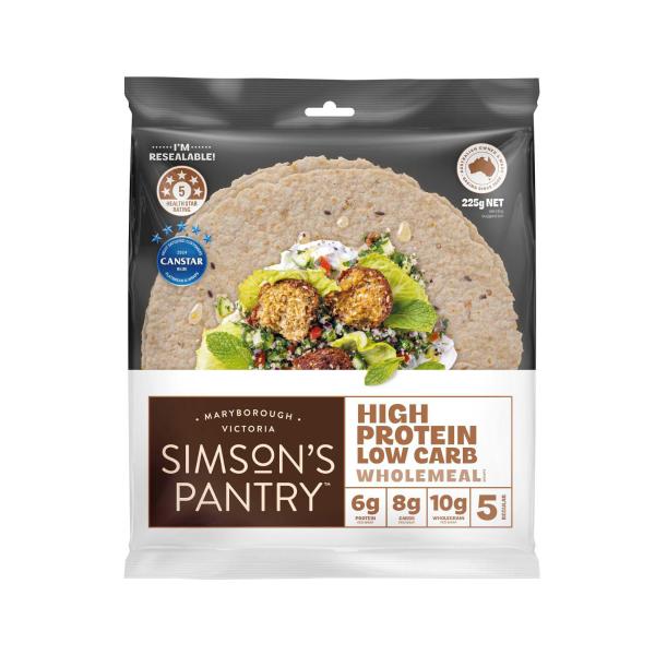 SIMSONS PANTRY HIGH PROTEIN LOW CARB WHOLEMEAL WRAP 5PK