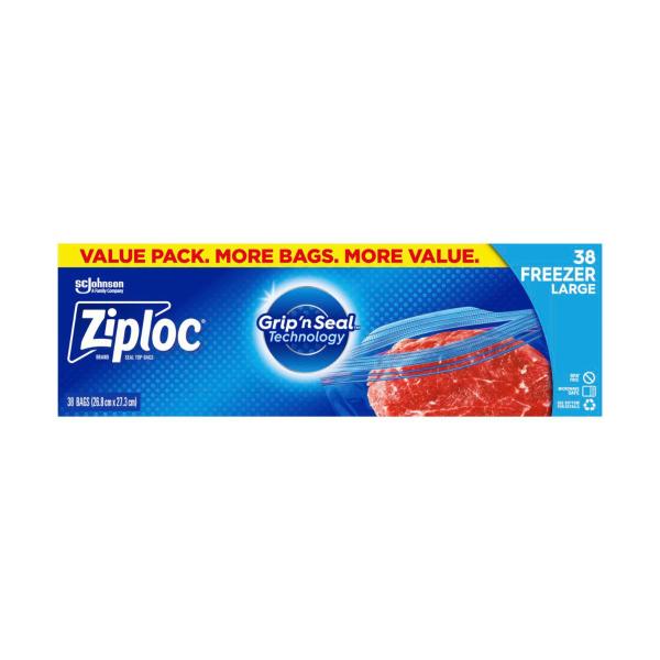 ZIPLOC RESEALABLE FREEZER LARGE STORAGE BAGS 38 PACK