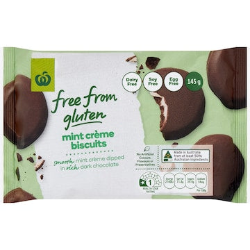 Woolworths Free From Gluten Mint Creme Biscuit 145g