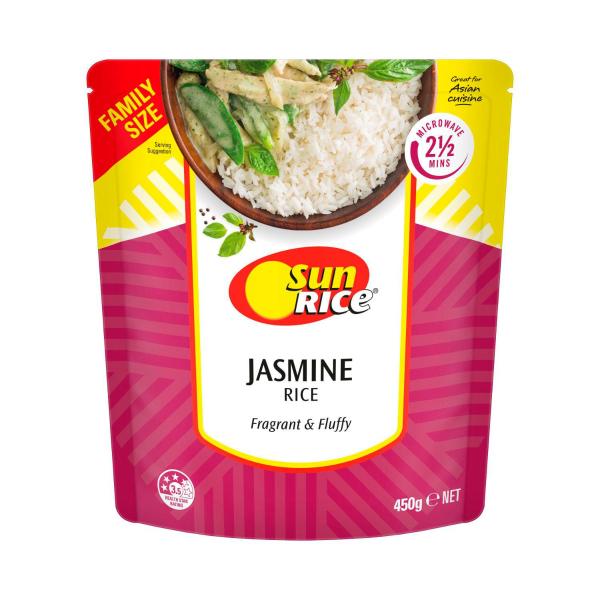 SUNRICE MICROWAVE JASMINE RICE POUCH 450G