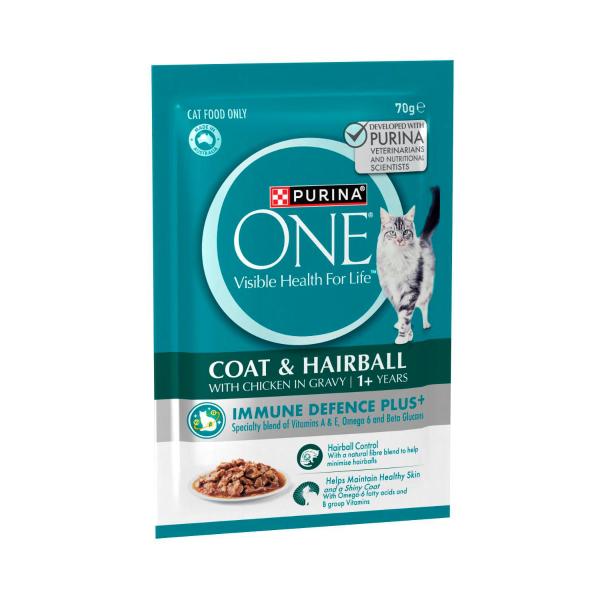 PURINA ONE ADULT HAIRBALL CAT FOOD WITH CHICKEN POUCH 70GRAM