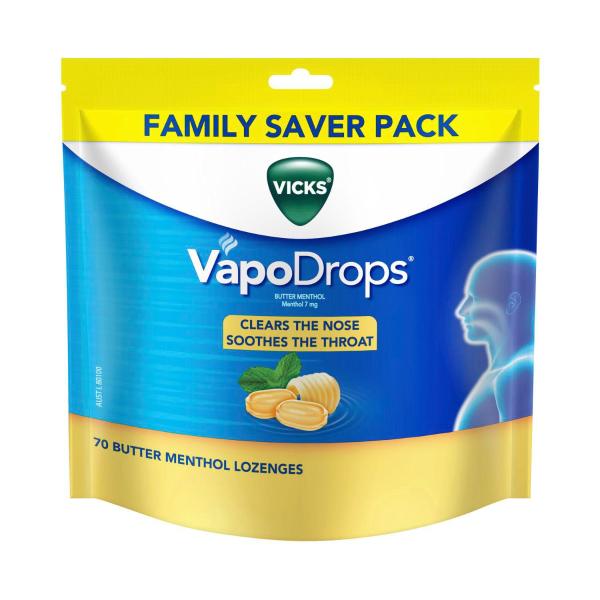 VICKS VAPORDROPS BUTTER MENTHOL 70PK