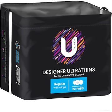 U by Kotex Designer Ultrathin Pads Regular With Wings 22 pack