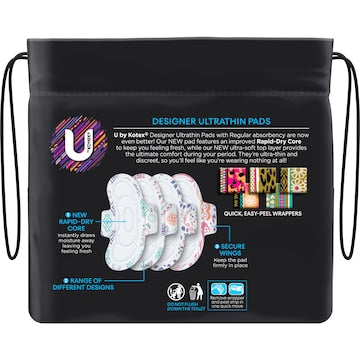 U by Kotex Designer Ultrathin Pads Regular With Wings 22 pack
