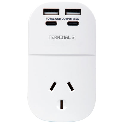 Terminal 2 Outbound Travel Adaptor with 4 USB Ports for UK, Ireland, Hong Kong & More V2