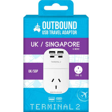 Terminal 2 Outbound Travel Adaptor with 4 USB Ports for UK, Ireland, Hong Kong & More V2