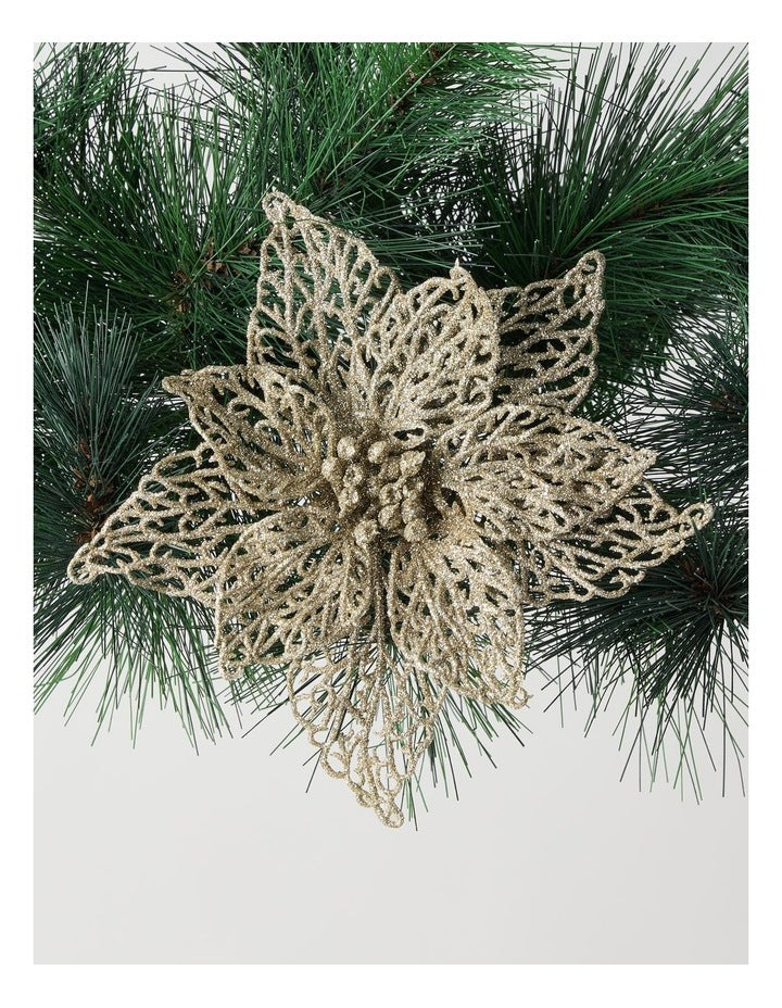 Luxe Christmas 20 cm Glittered Lace Poinsettia Clip