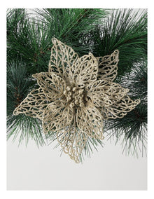 Luxe Christmas 20 cm Glittered Lace Poinsettia Clip