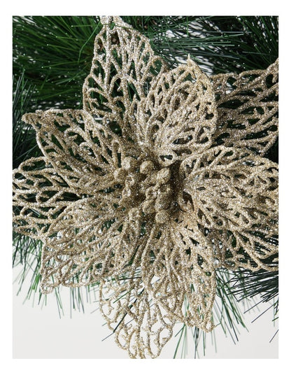 Luxe Christmas 20 cm Glittered Lace Poinsettia Clip