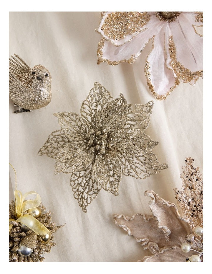 Luxe Christmas 20 cm Glittered Lace Poinsettia Clip