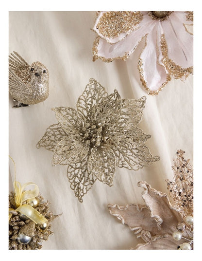 Luxe Christmas 20 cm Glittered Lace Poinsettia Clip