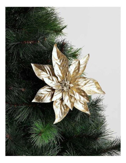 Luxe Christmas Foil Faux Poinsettia & Gems Clip Ornament