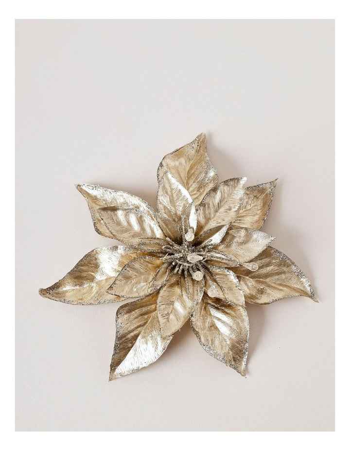 Luxe Christmas Foil Faux Poinsettia & Gems Clip Ornament