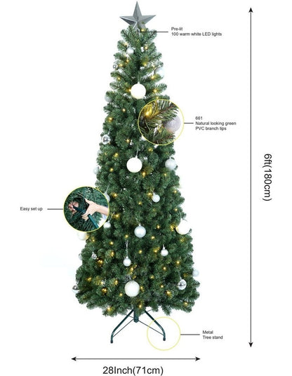 Conifer 180cm 100L Pre-lit Complete Christmas Tree In A Box 661 tips in Silver