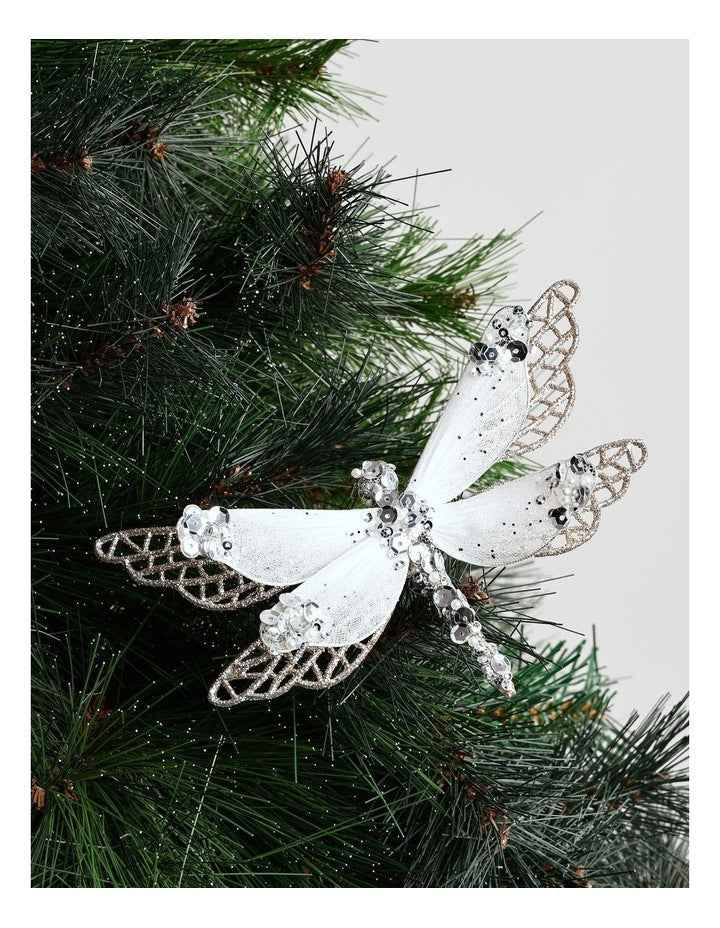 Luxe Christmas Glittered Mesh & Fabric Dragonfly Clip Gold: 6.5 cm