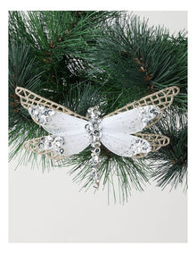 Luxe Christmas Glittered Mesh & Fabric Dragonfly Clip Gold: 6.5 cm