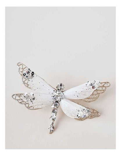 Luxe Christmas Glittered Mesh & Fabric Dragonfly Clip Gold: 6.5 cm