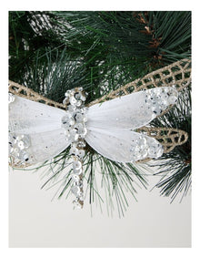 Luxe Christmas Glittered Mesh & Fabric Dragonfly Clip Gold: 6.5 cm