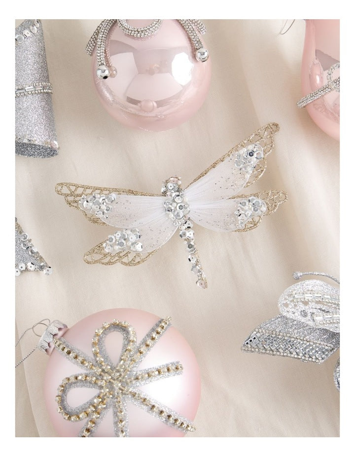Luxe Christmas Glittered Mesh & Fabric Dragonfly Clip Gold: 6.5 cm