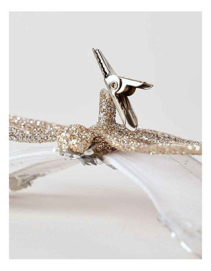 Luxe Christmas Glittered Mesh & Fabric Dragonfly Clip Gold: 6.5 cm