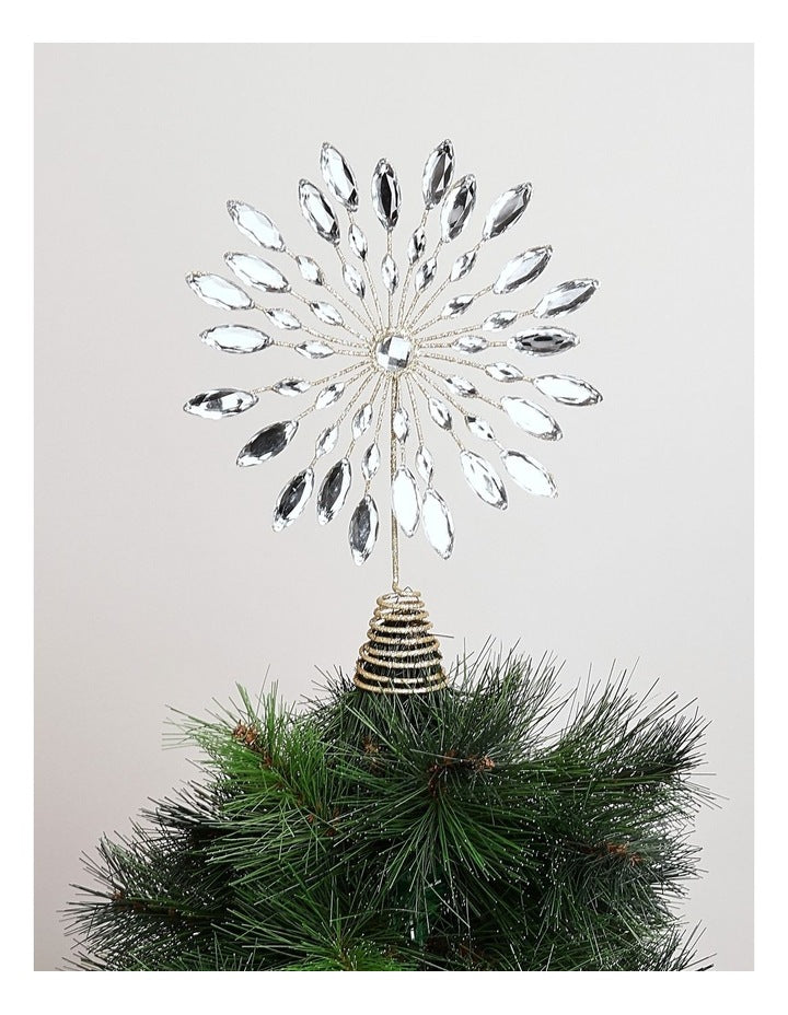 Luxe Christmas Champagne Gem & Glitter Snowflake Tree Topper