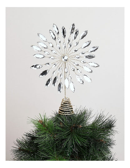 Luxe Christmas Champagne Gem & Glitter Snowflake Tree Topper