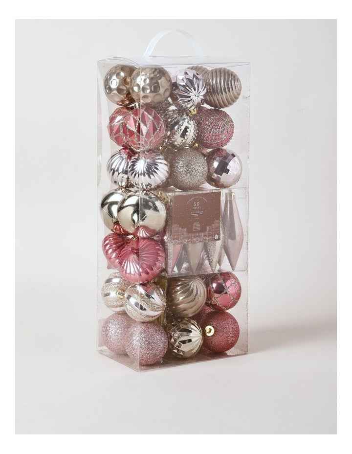 Luxe Christmas Assorted DeLuxe Christmas Champagne & Pink Shatter-Resistant Ornaments 50pk
