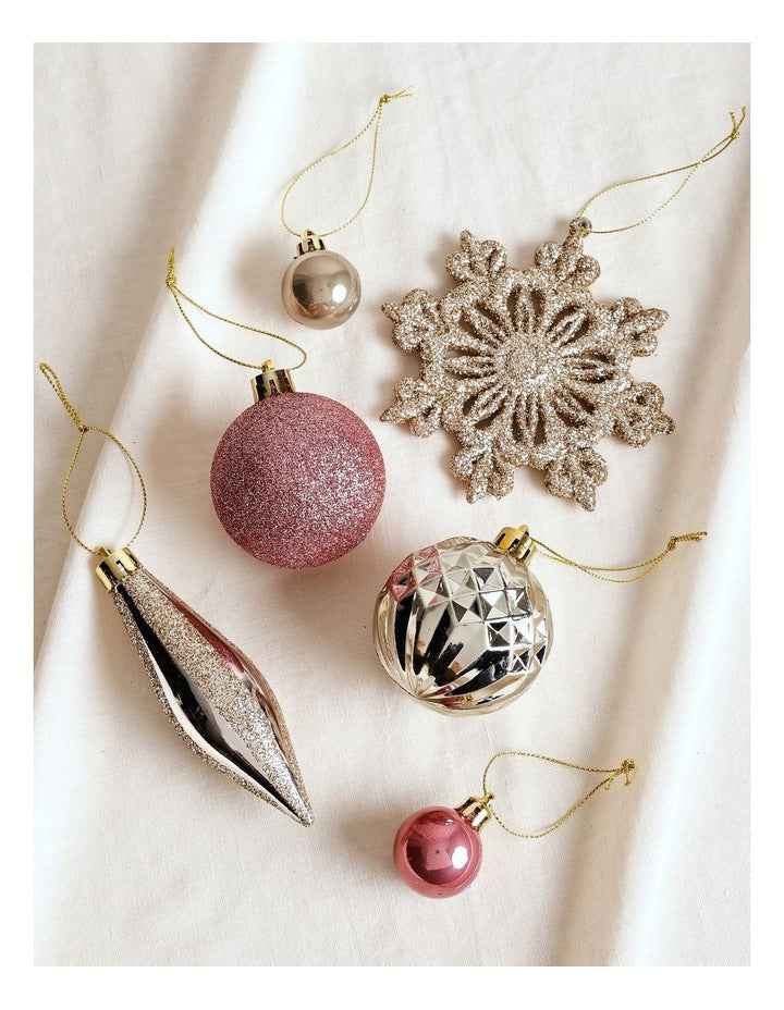 Luxe Christmas Assorted DeLuxe Christmas Champagne & Pink Shatter-Resistant Ornaments 50pk