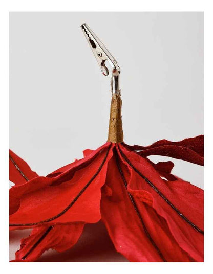 Heirloom Christmas Red Velvet & Glittered Poinsettia Pick