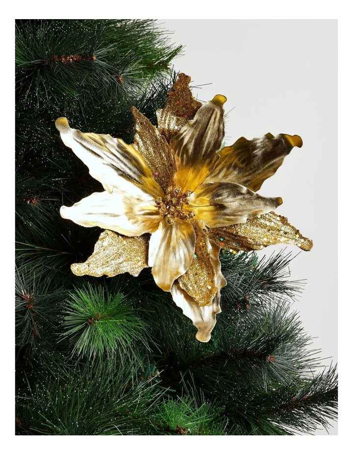 Heirloom Christmas Gold Velvet & Glittered Poinsettia Pick