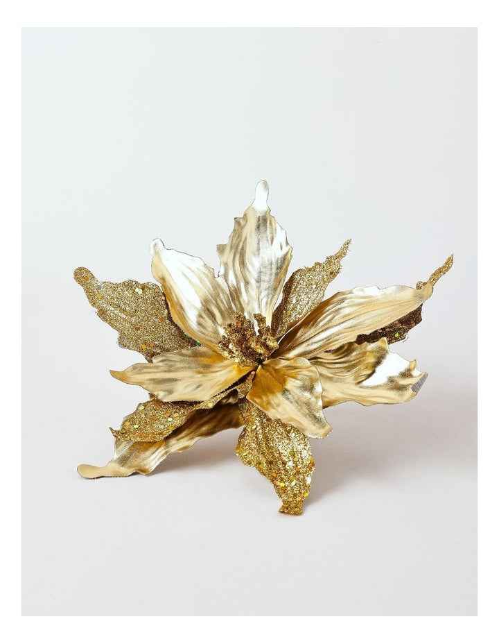 Heirloom Christmas Gold Velvet & Glittered Poinsettia Pick