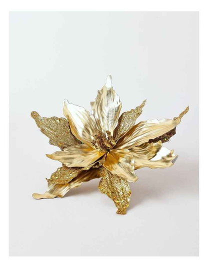 Heirloom Christmas Gold Velvet & Glittered Poinsettia Pick