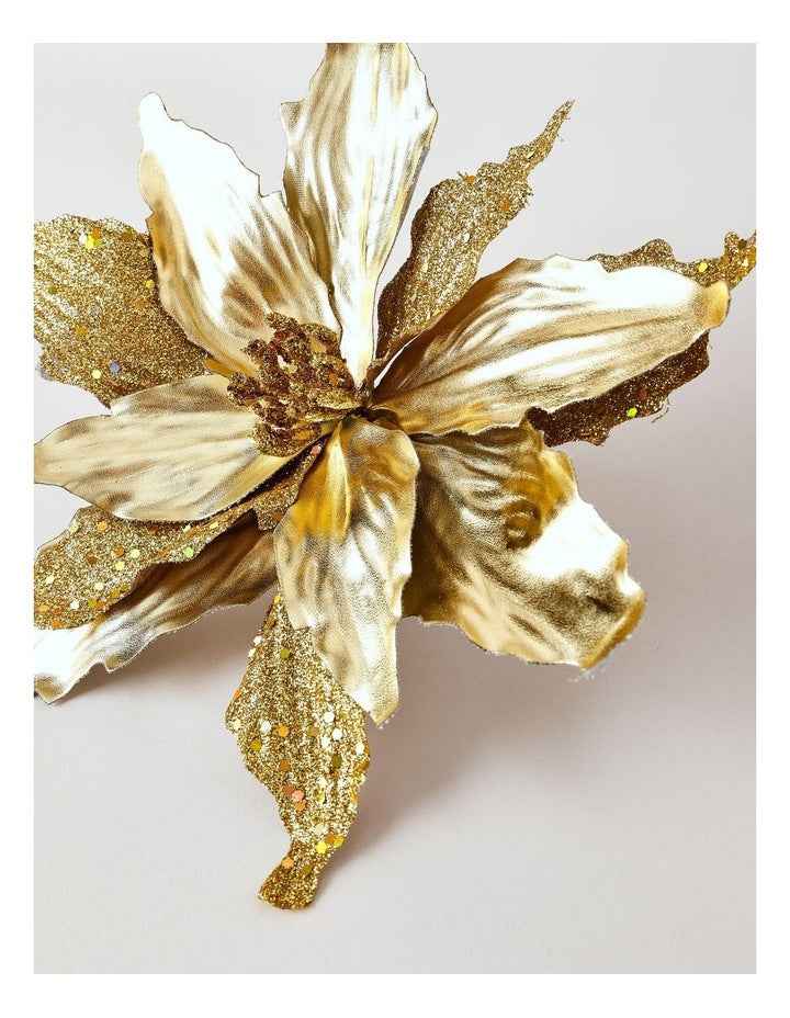 Heirloom Christmas Gold Velvet & Glittered Poinsettia Pick