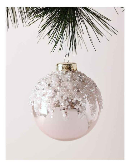 Luxe Christmas Pink Dripped Beaded Bauble