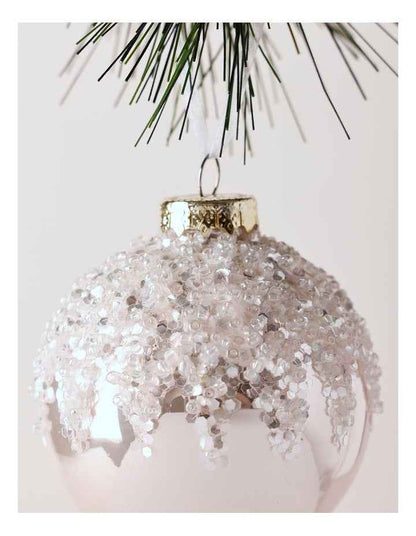 Luxe Christmas Pink Dripped Beaded Bauble