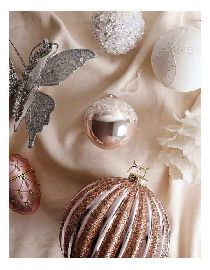 Luxe Christmas Pink Dripped Beaded Bauble
