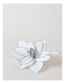 Eucalyptus Christmas White Fabric Glitter Poinsettia Clip Decoration