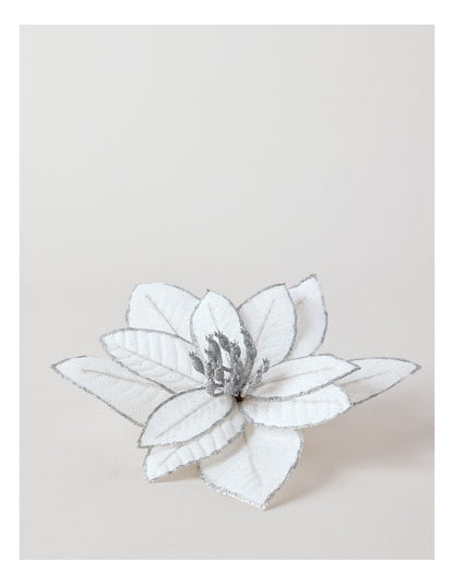 Eucalyptus Christmas White Fabric Glitter Poinsettia Clip Decoration