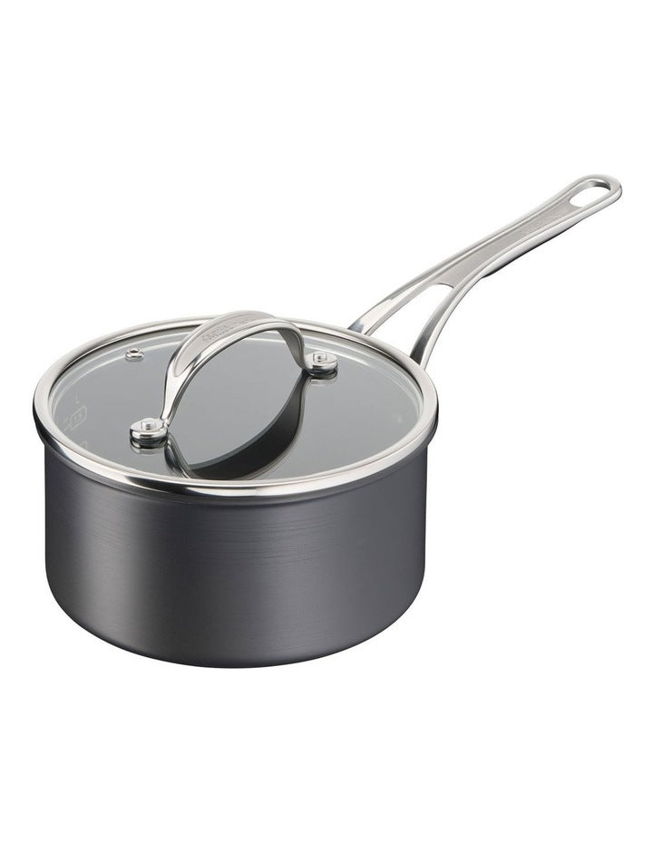 Cooks Classic Hard Anodised Induction Saucepan with Lid 18cm in Coal Grey