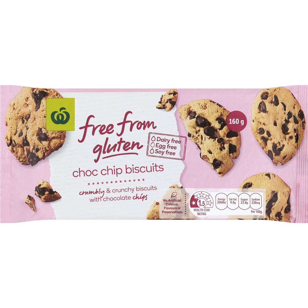 Woolworths Free From Gluten Chocolate Chip Biscuit 160g