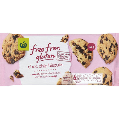 Woolworths Free From Gluten Chocolate Chip Biscuit 160g