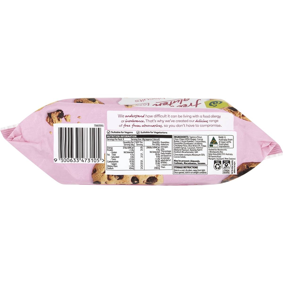 Woolworths Free From Gluten Chocolate Chip Biscuit 160g