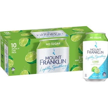 Mount Franklin Lightly Sparkling Water lime Multipack Cans 375mL x 10 pack