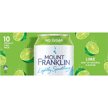 Mount Franklin Lightly Sparkling Water lime Cans 375mL x 10 pack