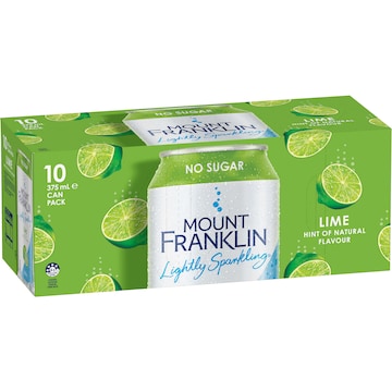 Mount Franklin Lightly Sparkling Water lime Multipack Cans 375mL x 10 pack