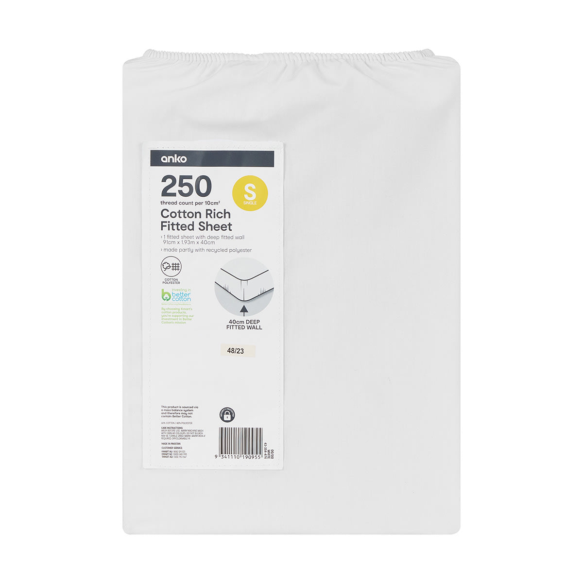 250 Thread Count Cotton Rich Fitted Sheet - Single Bed, White
